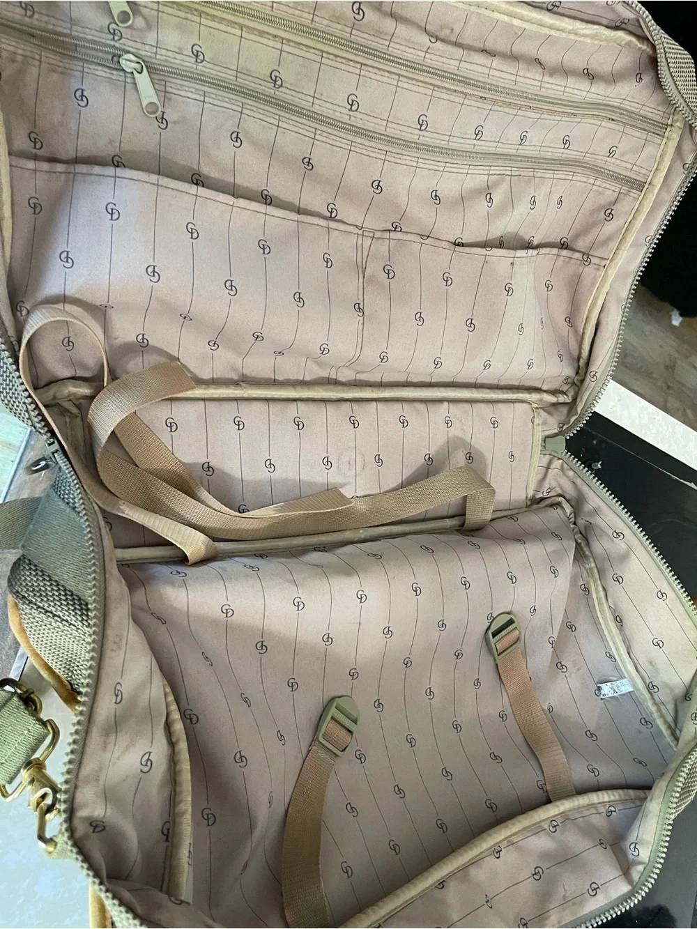Vintage Christian Dior Garment Bag Suitcase Travel Bag Canvas Leather Carry On - Picture 10 of 14